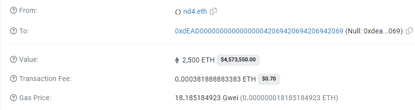 Transaction Image of burning ETH