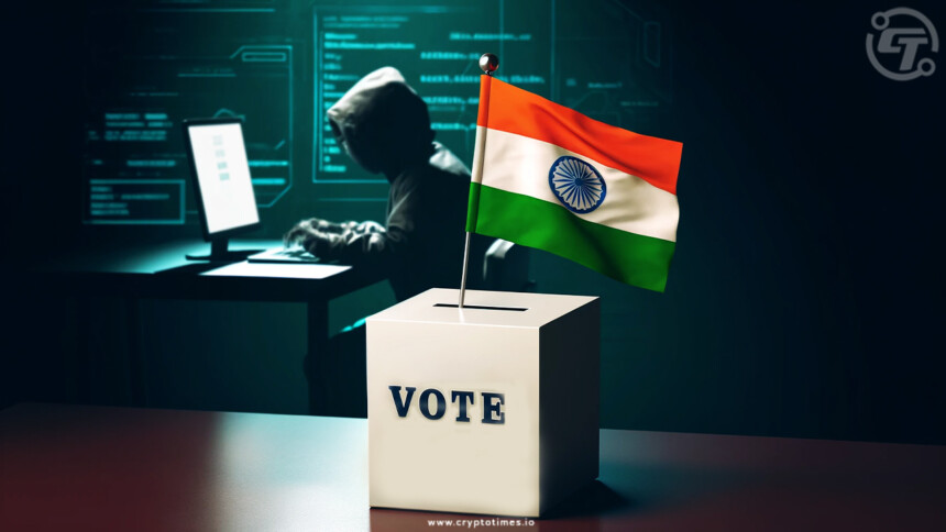 Indian flag with a Voting box and a person using the computer in background