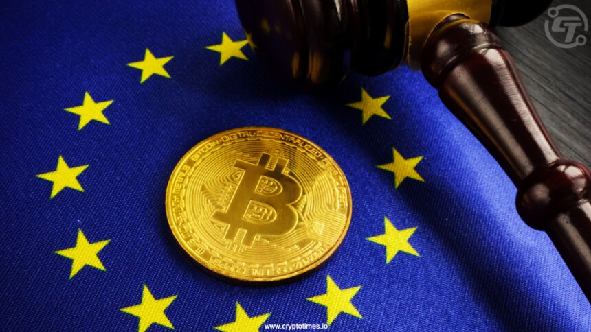 Bitcoin logo with Europe Flag