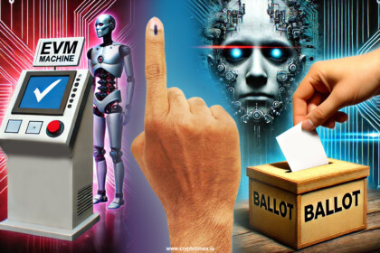 Image is representing EVM, AI, Election and Voting