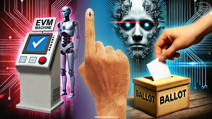 Image is representing EVM, AI, Election and Voting