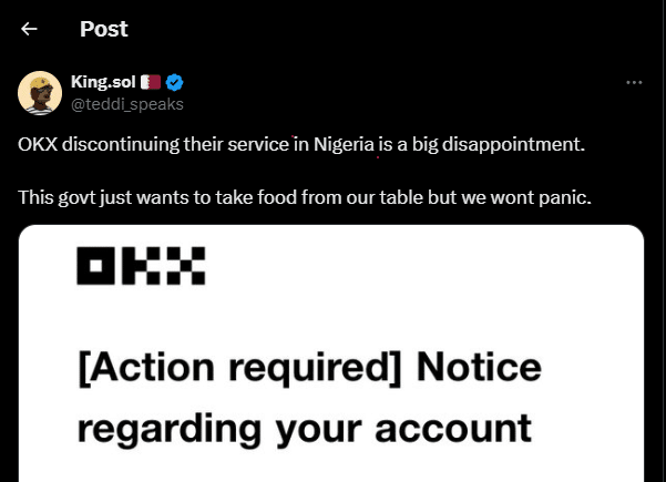 OKX email notification to Nigerian Users