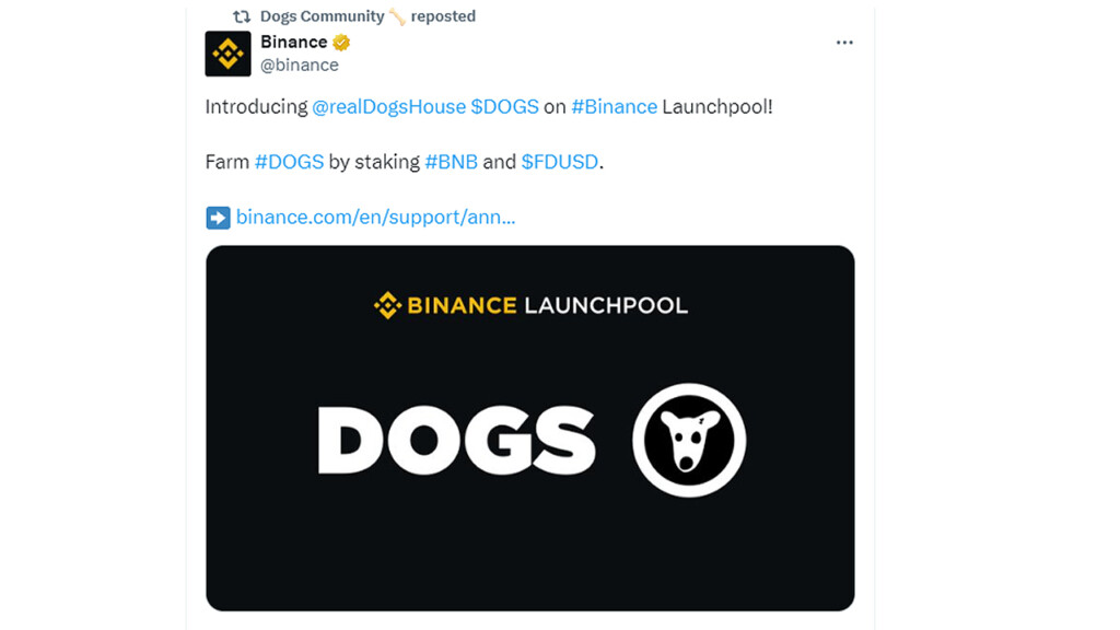 DOGS Community on Binance in Twitter 