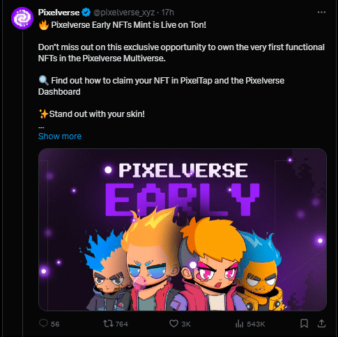 Pixelverse Tweet