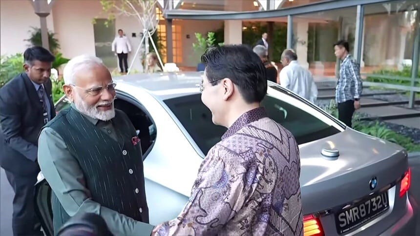 Indian Prime Minister Narendra Modi meets Singapore PM Lawrence Wong