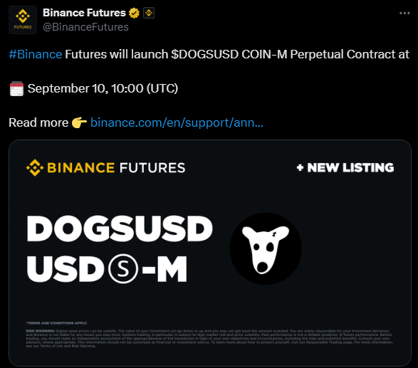 Binance adds Dogs on futres