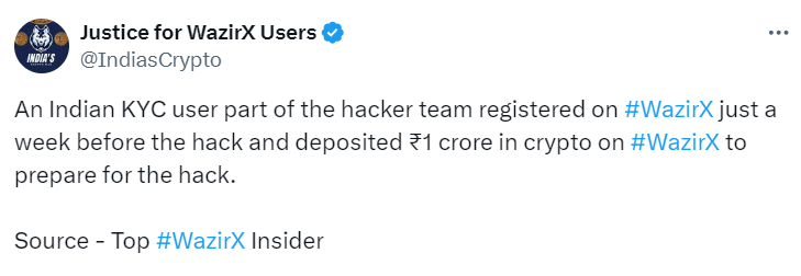 Wazirx Hacker Completed KYC Verification