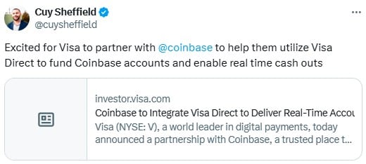 Visa и Coinbase обеспечивают мгновенную покупку криптовалюты с помощью дебетовой карты