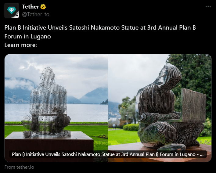 Lugano Unveils Statue of Bitcoin Creator Satoshi Nakamoto