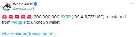 Ripple Transfers 200 Million XRP to Unknown Wallet Amid SEC Speculation