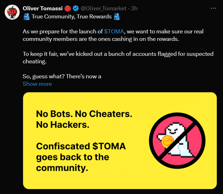 Tomarket Blocks Bots and Cheaters Ahead of Airdrop