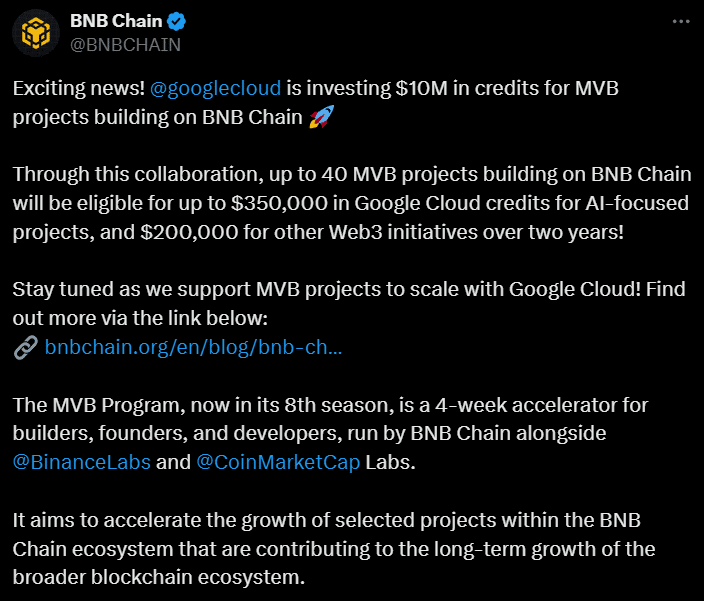 Binance Chain Secures M Google Cloud Support for MVB Program