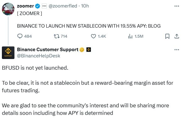 Binance Clarifies BFUSD Is Not a Stablecoin Yet to Launch