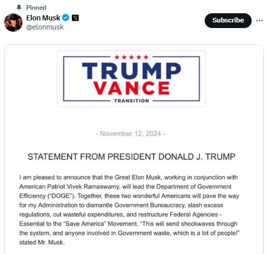 Trump Appoints Musk and Ramaswamy for DOGE