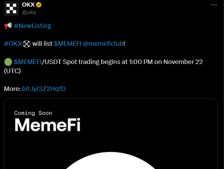 Memefi Moves Token Listing Date to November 22