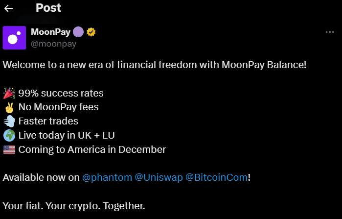 MoonPay Launches ‘MoonPay Balance’ for Easy Fiat Spending