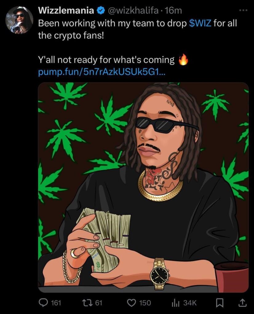 The now deleted post promoting the $WIZ memecoin