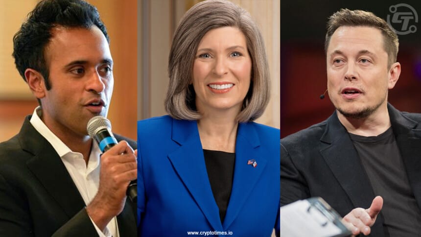 Senator Joni Ernst with Elon Musk and Vivek Ramaswamy