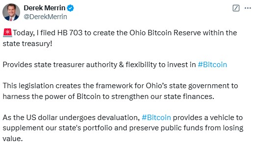 Bitcoin Reserve Bill Introduced By Ohio Lawmaker