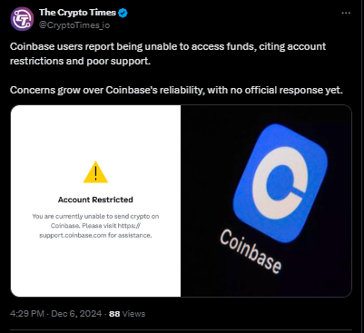 Доступ к фонду Coinbase заблокирован, пользователи требуют решения