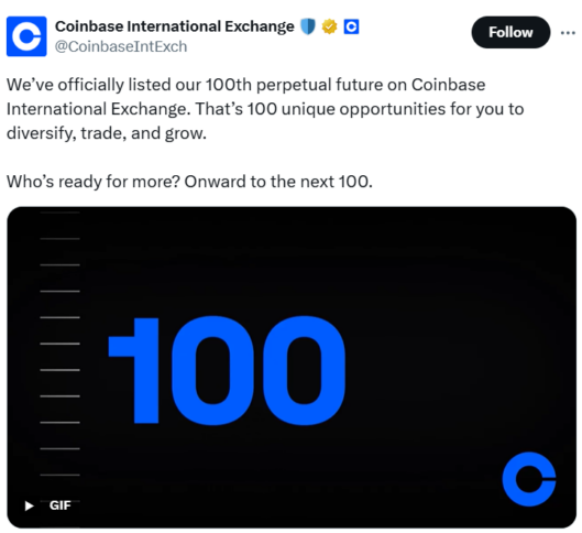 Coinbase достигла 100-й вехи в области бессрочных фьючерсов