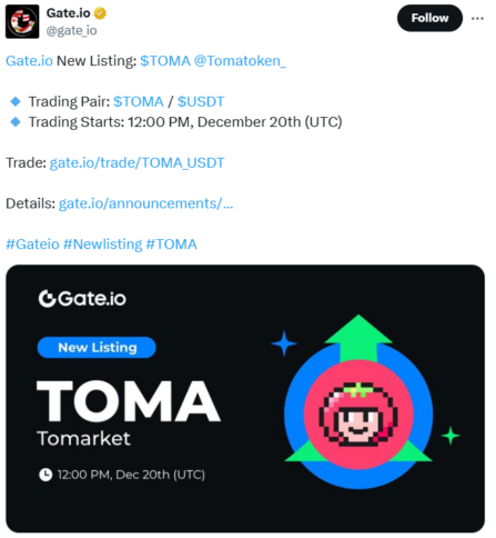 Gate.io to List $TOMA