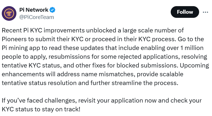 Pi Network Unlocks 1M KYC Applications