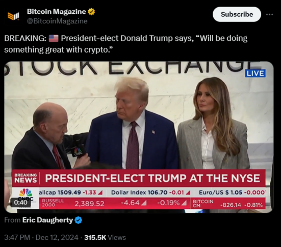 Trump shared his big plan for the crypto space during his visit to NYSE